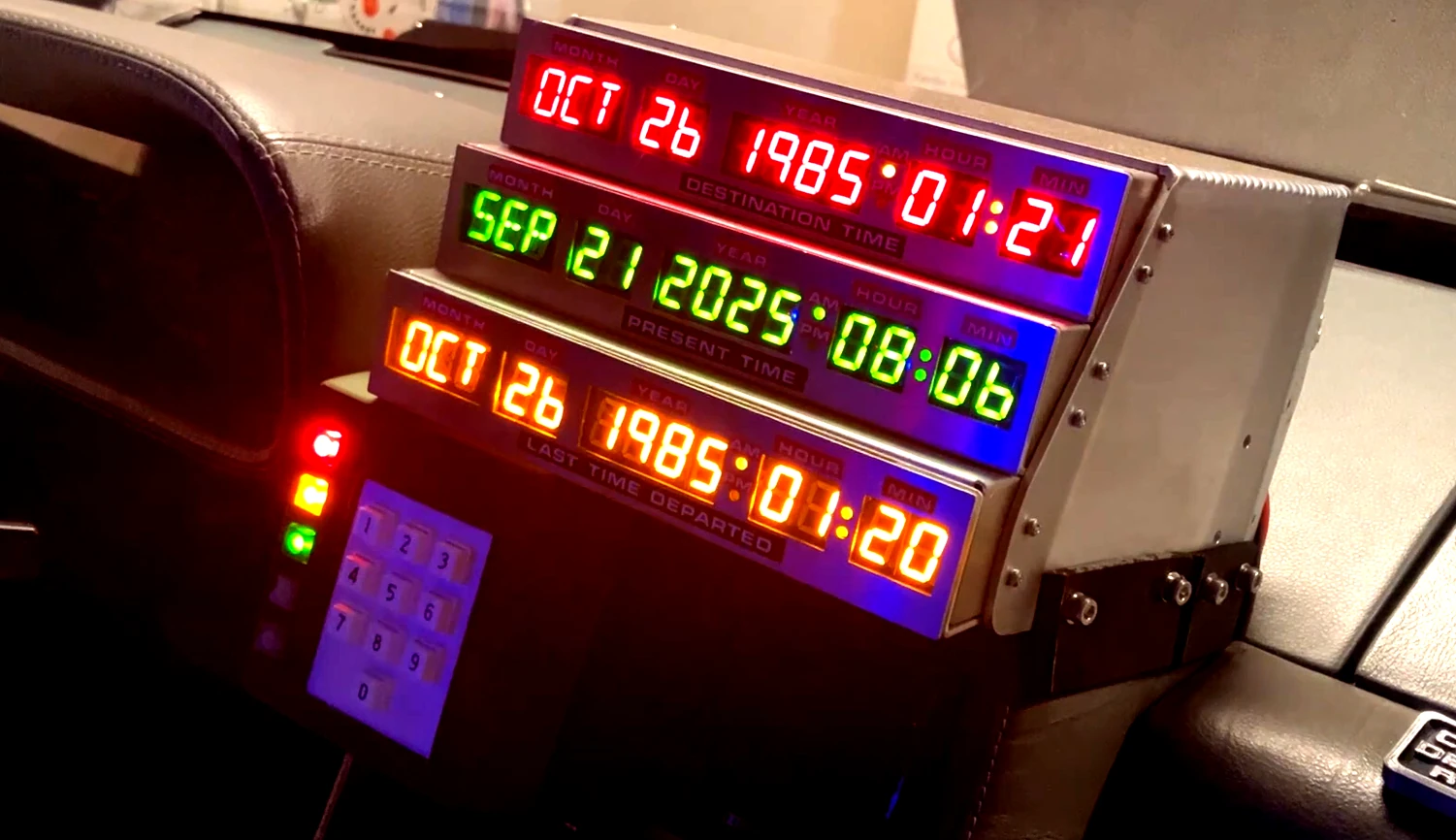 DeLorean Time Machine interior controls and lighting for film production and event photography