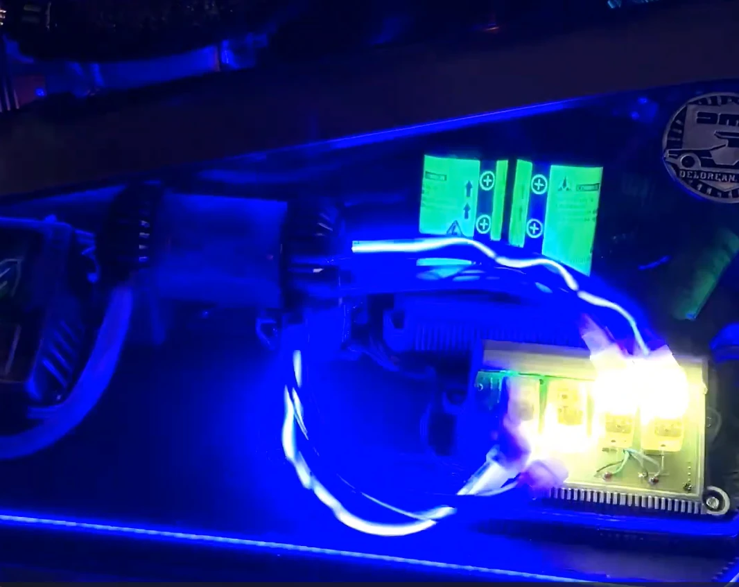 DeLorean rear window pod lighting with animated LED effects for Northern Virginia event rentals